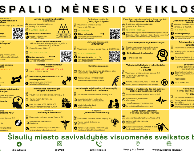 Spalio mėnesio veiklų kalendorius